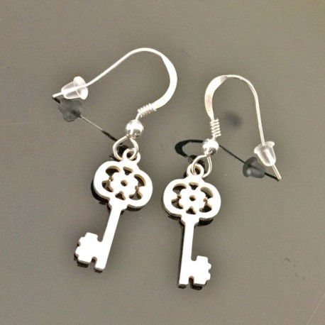 Boucles d'oreilles argent 925/000 pendantes clés clefs