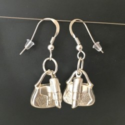 Boucles d'oreilles argent 925 ultra féminine - sac à main - rouge à lèvres