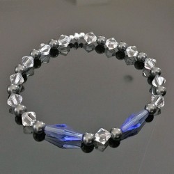 Bracelet perles cristal Swarovski saphir et argent 925/000 taille élastique