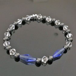 Bracelet perles cristal swarovski saphir et argent 925/000 taille élastique