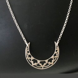 Collier ethnique argent massif 925/000 pendentif demi lune