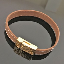 Bracelet en cuir naturel fermoir aimanté doré or fin 24 carats