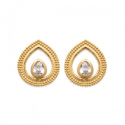 Boucles d'oreilles puces gouttes Plaqué Or 18 carats et zirconium