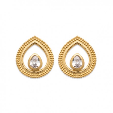 Boucles d'oreilles puces gouttes Plaqué Or 18 carats et zirconium