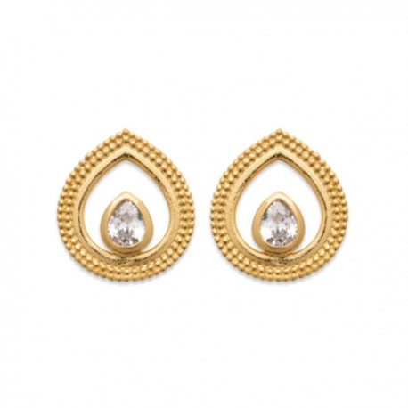 Boucles d'oreilles puces gouttes Plaqué Or 18 carats et zirconium