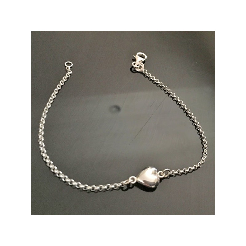 Bracelet perles 2mm et petit coeur bombé Argent 925