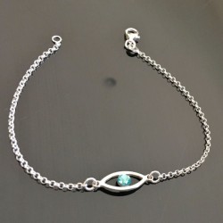 Bracelet oeil bleu en argent massif 925/000 strass cristal Swarovski