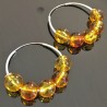 Boucles d'oreilles créoles argent massif 925/000 perles couleur ambre