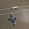 Collier pendentif croix en argent 925/000 et pierres naturelles lapis lazuli