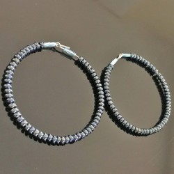 Boucles d'oreilles créoles argent 925/000 perles de rocailles hématite 
