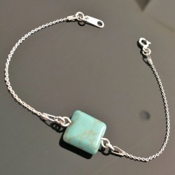 Bracelet pierre turquoise véritable et argent 925/000