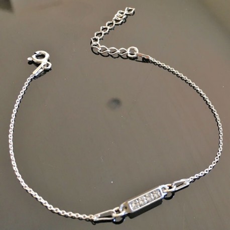 Bracelet en argent 925/000 barrette strass cristal longueur ajustable