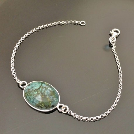 Bracelet turquoise naturelle et argent massif 925/000 - bijou pierre naturelle