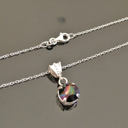 Collier argent 925/000 pendentif solitaire cristal noir Aurore Boréale 