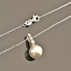 Collier pendentif perle blanche nacrée en argent 925/000 sur fine chaine