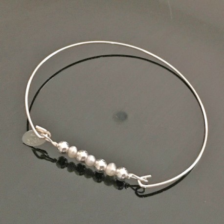 Bracelet jonc en argent 925/000 et perles de culture véritable