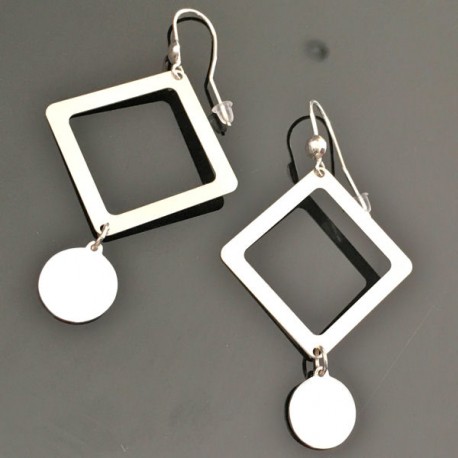 Boucles d'oreilles argent 925/000 pendantes losanges et pampilles 