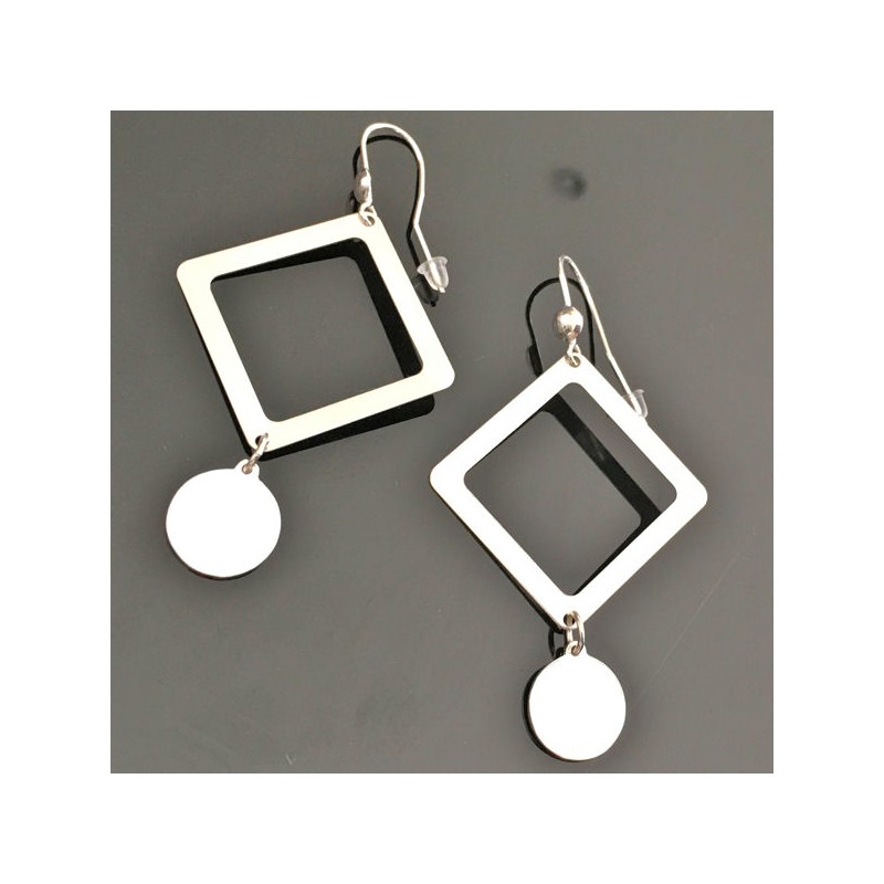 Boucles d'oreilles argent 925/000 pendantes losanges et pampilles