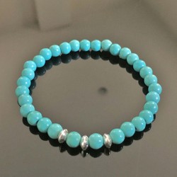Bracelet perles turquoise et argent 925/000 taille élastique - bijou magnésite