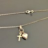 Collier plaqué or 18 carats pendentif duo croix coeur sur belle chaine 