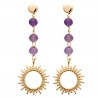 Boucles d'oreilles soleils Plaqué Or 18 carats pierre améthyste