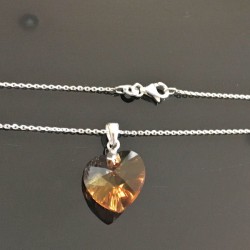 Collier pendentif coeur cristal swarovski ambre clair en argent 925/000 