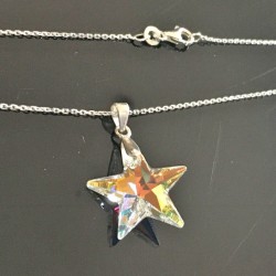 Collier argent 925/000 pendentif étoile cristal Swarovski aurore boréale