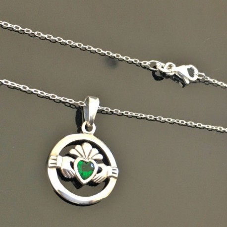 Collier argent 925/000 pendentif coeur émeraude sur fine chaine