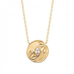 Collier Plaqué Or 18 carats et zirconium motifs feuilles fleurs