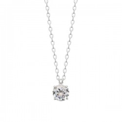 Collier solitaire argent massif 925/000 et zirconium Ajustable