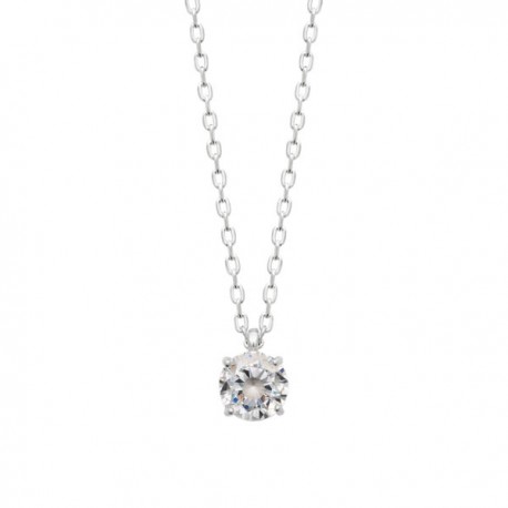 Collier solitaire argent massif 925/000 et zirconium Ajustable