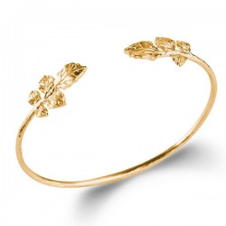 Bracelet jonc feuilles Plaqué Or 18 carats