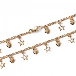 Bracelet Plaqué Or 18 carats pampilles coeurs et étoiles