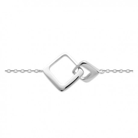 Bracelet argent massif 925/000 anneaux carrés losanges entrelacés