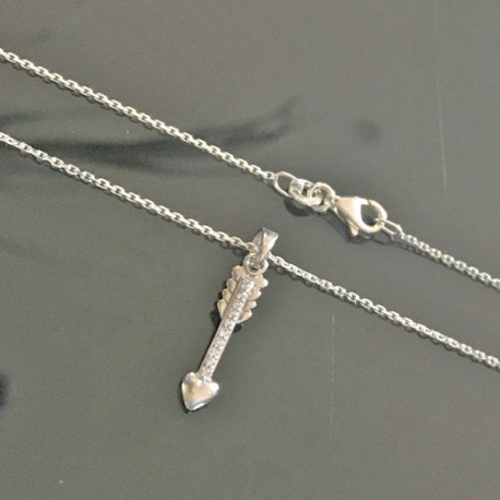 Collier pendentif flèche cupidon en argent 925 et zirconium sur fine chaine