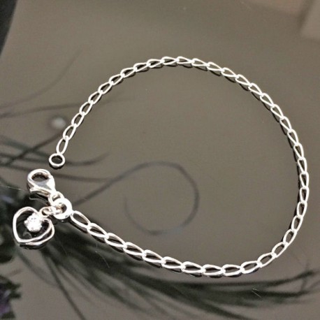 Bracelet argent 925/000 pendant petit coeur ajouré et zirconium 