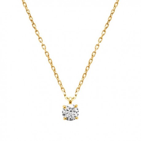 Collier Plaqué Or 18 carats pendentif solitaire zirconium 