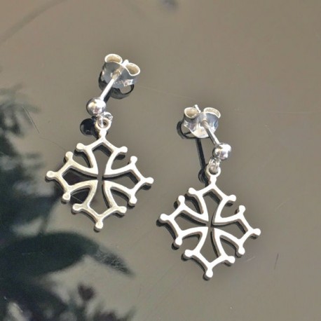 Boucles d'oreilles croix occitane argent 925/000