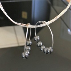 Boucles d'oreilles créoles argent 925/000 perles nacrées noires Swarovski