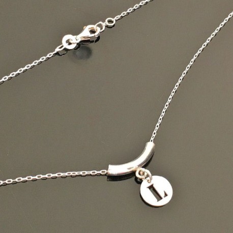 Collier initiale argent 925/000 pendentif lettre ou chiffre au choix sur chaine