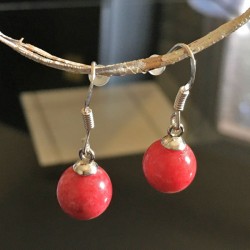 Boucles d'oreilles argent 925/000 pierre naturelle jade rouge corail