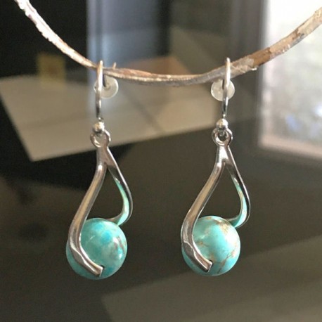 Boucles d'oreilles argent 925 pendantes pierres turquoises naturelles