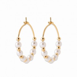 Boucles d'oreilles Plaqué Or 18 carats créoles perles nacrées blanches