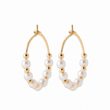 Boucles d'oreilles Plaqué Or 18 carats créoles perles nacrées blanches