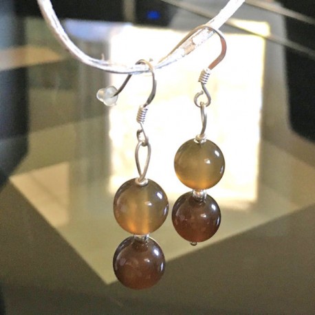 Boucles d'oreilles argent 925/000 pierres naturelles agate marron caramel