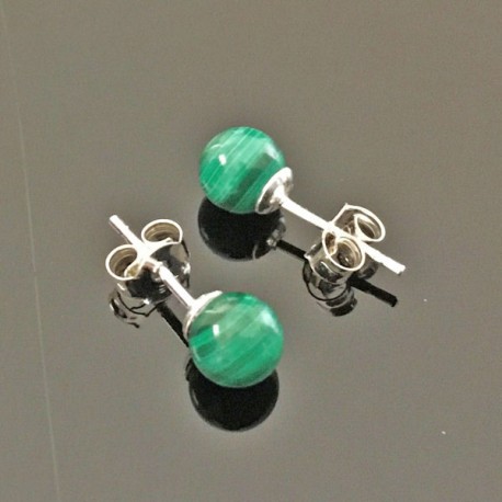 Boucles d'oreilles argent 925/000 clous malachite 6 mm