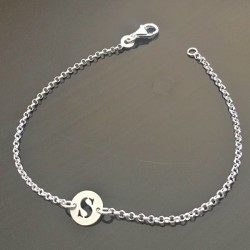 Bracelet initiale en argent 925/000 avec lettre ou chiffre de votre choix