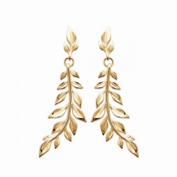 Boucles d'oreilles pendantes feuilles Plaqué Or 18 carats