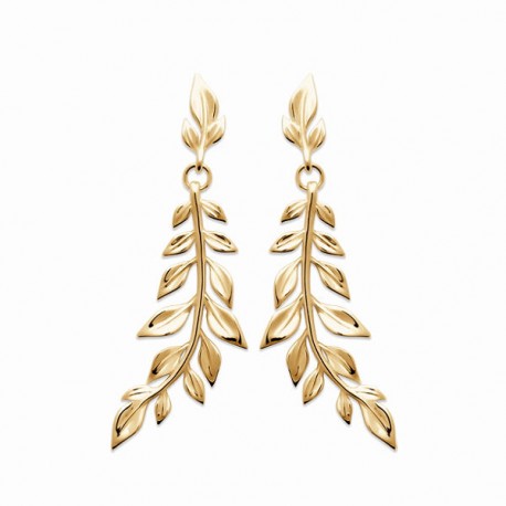 Boucles d'oreilles pendantes feuilles Plaqué Or 18 carats