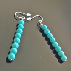 Boucles d'oreilles argent 925/000 pendantes perles howlite turquoise